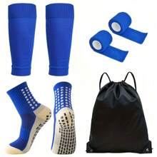 Nylon Soccer Accessories 4-Piece Set – High-Quality Non-Slip Performance Short Socks, Protective Leg Sleeves, Drawstring Sports Bag, And Flexible Athletic Tape – Breathable Knit Fabric, Machine Washable, Solid Color Design - Multicolor - View 12