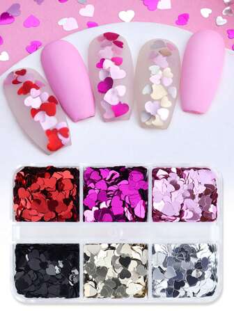 Metallic Heart Nail Art Glitter Sequins Valentines Day Manicure Decoration Accessories Hearts Shape Glitter Nails Design Nail Supplies Nails Nail Charms Nail Gems