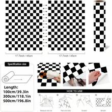 1 Rollo de papel tapiz autoadhesivo a cuadros blanco y negro. Papel contact a rayas para encimeras, impermeable, con diseño de cuadros, papel tapiz removible para paredes, dormitorio, sala de estar, gabinete, muebles, renovación DIY. Fácil de instalar y limpiar, decoración de pared. - Multicolor - Ver 3