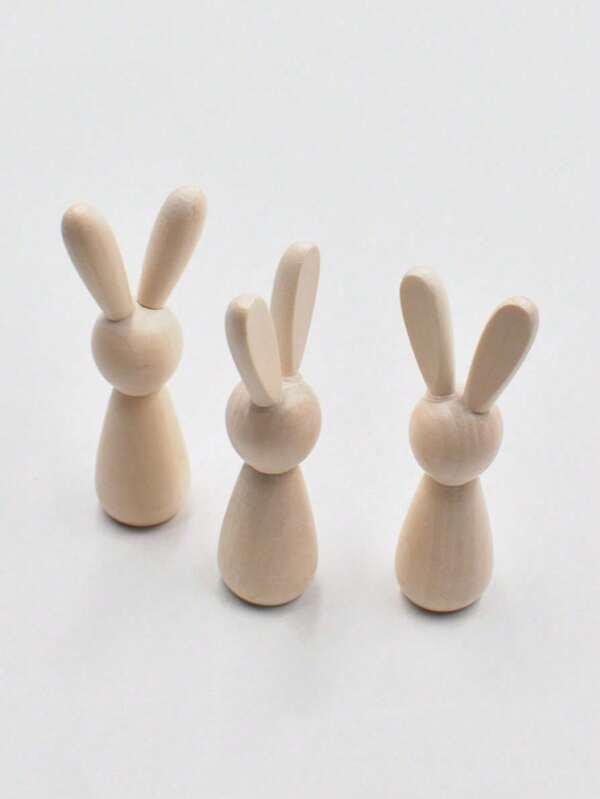 1pc Easter DIY Wooden Rabbit Painting Craft, Creative Wooden Figurine, Wooden Rabbit Decor
