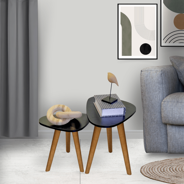 Conjunto 2 Mesinhas De Canto Lateral Sofá Tampo Orgânico Pés Palitos Retrô Sala