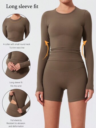 1 Piece High Stretch Yoga Long Sleeve Outdoor Running Fitness Exercise Top Women's Breathable Sweat Absorbent Long Sleeve