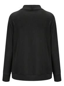 Women's Fashionable Collarless Fleece Casual Jacket - Black - View 2