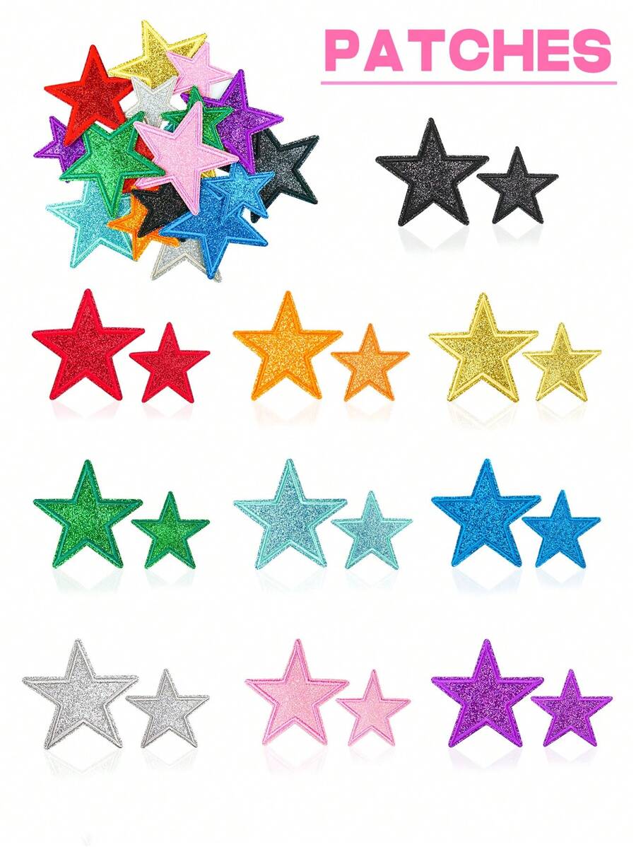 20 pièces Appliques en paillettes colorées en forme d'étoile à cinq branches, style de bande dessinée mignonne à repasser/coudre pour vêtements, sacs, chapeaux et plus