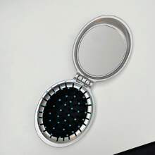 Madebyblanc 1pc Mini Foldable Hair Brush With Makeup Mirror – Portable Travel Styling Comb - Silver - View 11