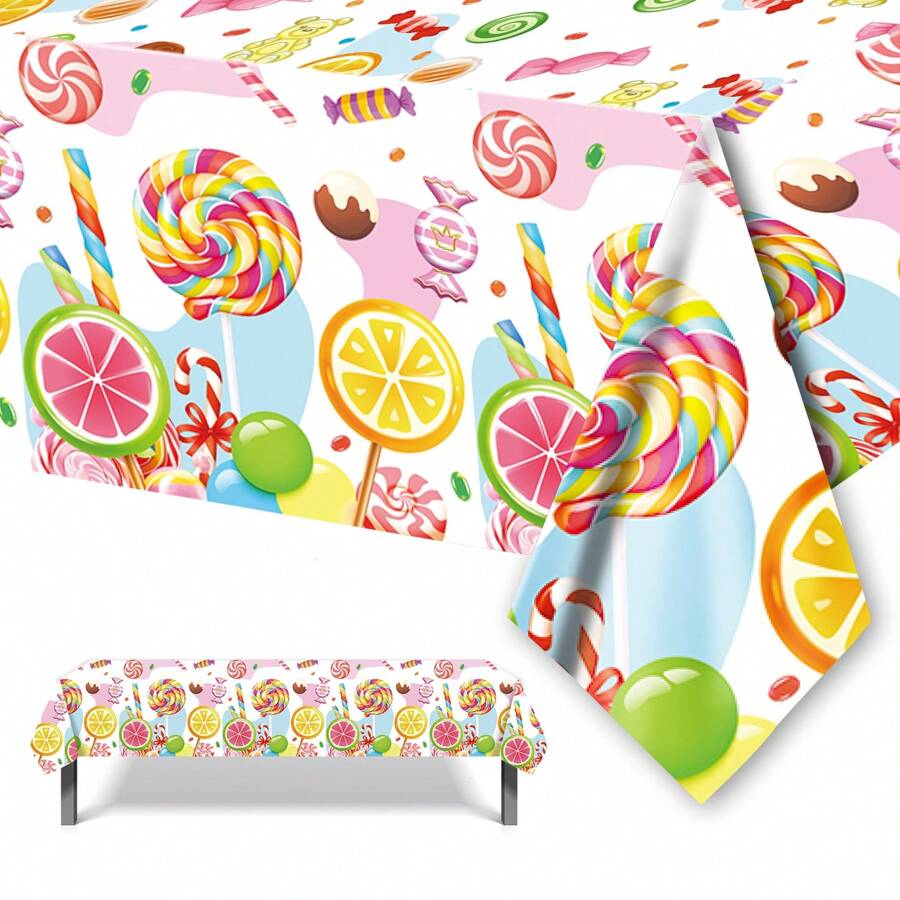 1PC, Khăn trải bàn Candy World, Đồ dùng tiệc hoạt hình theo chủ đề kẹo, Đồ dùng trang trí tiệc sinh nhật, Khăn trải bàn bằng nhựa màu hồng, Trang trí tiệc, Trang trí nhà cửa, Đồ dùng tiệc 51x86,6 inch - Hồng - Xem 1