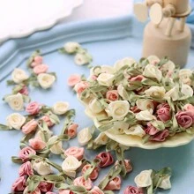 100 件迷你缎玫瑰花贴花，装饰花，适合礼物、婚纱 - 彩色 - 查看 6