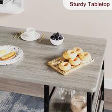 Bar Table Set 3-Piece, High Table Dining Table With 2 Upholstered Chairs & 3 Shelves Kitchen Table Small Counter Table Bar Stool Dining Group 2 People Industrial Design