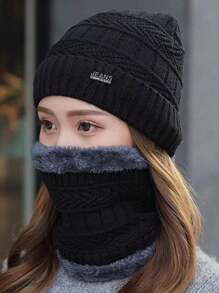 1 Bộ Mũ Mùa Đông Cho Nữ - Mũ Len Ấm Áp Có Lớp Lót Nhiệt, Mũ Len Dày Đa Năng Phong Cách Hàn Quốc, Mũ Thời Trang Cho Phụ Nữ Trẻ Mũ Beanie Giáng Sinh Mùa Đông - màu đen - Xem 1
