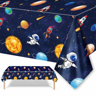 1pc, Astronaut Themed Cartoon Table Cover Party Supplies Decorative Tablecloths Disposable Tableware Table Mat Birthday Party Decoration,Suitable For Space Enthusiasts