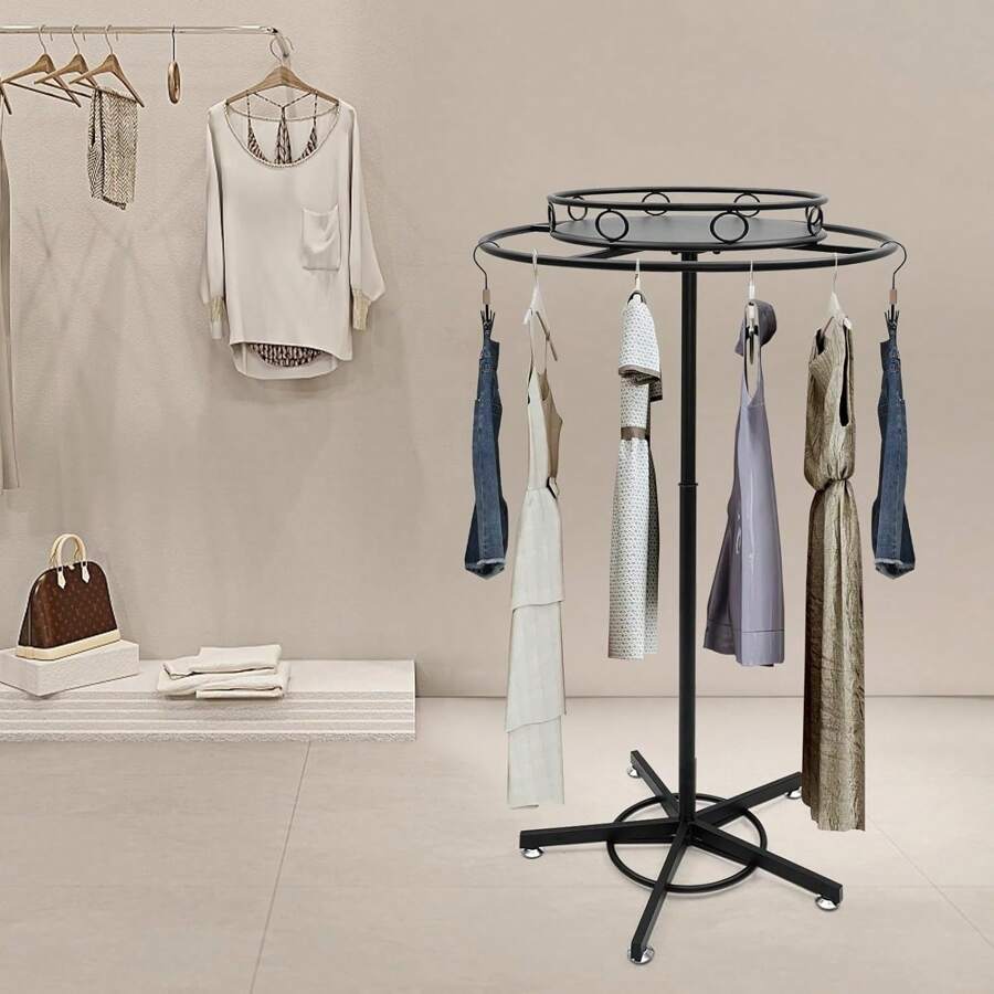 CNCEST 360° 旋转衣架落地式衣架可旋转衣架零售展示架可调节高度圆形衣架商用服装收纳架（黑色/金色）、春季、简约、夏季上衣其他衣架和衣架返校旅行必需品房间装饰、家居装饰、卧室装饰收纳整理和收纳