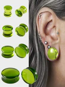 1Pair Deep Green Glass Ear Expander Plugs Piercing Gauge Earring Waist Solid Transparent Sctrether Tunnel Round Body Jewelry - Green Glass Auricle - View 2