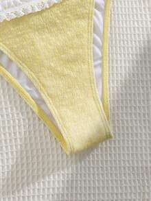 New Lace Trim Floral Bow Decor Spaghetti Strap Bikini Set, Fashionable Ladies Beach Swimwear Summer