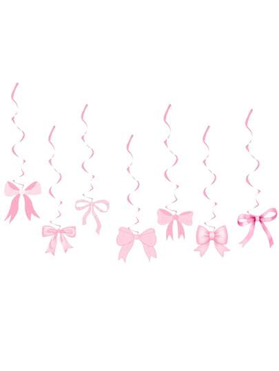 7pcs Pink Bow Party Hanging Swirls Decorations, Bowknot Birthday Party Foil Ceiling Decor For Women Bowknot Bachelorette Wedding Party Decorations,Black Bow Photo Props