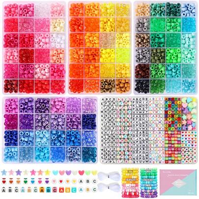 200/480/960/1440Pcs Pony Beads Kandi Bracelet Kit, Friendship Bracelet Making Kit , Hair Beads And Letter Heart For Craft Gifts Bracelets Jewelry Making With Elastic Strings