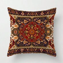 4 Stücke Kissenbezüge mit Stammes-Rot-Schwarz-Blumenmuster wie Teppich, Wurfkissenbezüge im Landhausstil für Sofa und Couch