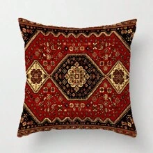 4 Stücke Kissenbezüge mit Stammes-Rot-Schwarz-Blumenmuster wie Teppich, Wurfkissenbezüge im Landhausstil für Sofa und Couch