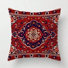 4 Stücke Kissenbezüge mit Stammes-Rot-Schwarz-Blumenmuster wie Teppich, Wurfkissenbezüge im Landhausstil für Sofa und Couch