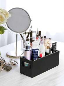 1 个电视遥控器支架、化妆品收纳盒、床头柜木制遥控器盒、床头收纳盒、桌面遥控器收纳盒 - 黑色-3槽口 - 查看 5