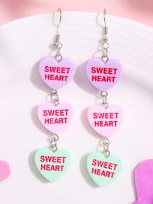 1 对树脂可爱“拥抱我甜心”彩色心形长吊坠耳环，女士情人节节日礼物珠宝 - 彩色 - 查看 6
