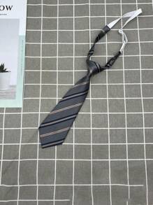 Kids Tie, Fashionable Striped Clip-On Necktie With Crown Decor, School Style - Multicolor - View 4