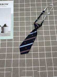 Kids Tie, Fashionable Striped Clip-On Necktie With Crown Decor, School Style - Multicolor - View 7