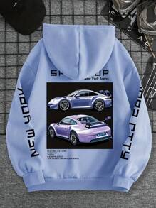 Casual Racing Print Loose Women's Sweatshirt, Street Sports Slogan Print Zipper Hooded Loose Men's Sweatshirt, Gift For Car Lovers, Car Theme T-Shirt, Suitable For Autumn And Winter, Long Sleeve Top