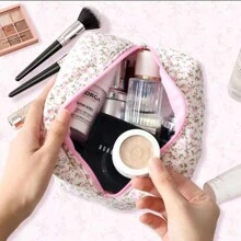 1 Pc Flower Printed Zipper Makeup Bag Storage Organizer Makeup Accessory Toiletry Handbag Cosmetic Pouch Large Travel Cosmetic Bag
