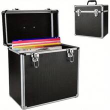 Vinyl Record Storage 12" LP Case Album Collection DJ Carry Storage Cases Lockable Box LP Case Vinyl Record Storage Carry Box Holds Up To 50pcs Albums Record Collection Chest (Black) - Black - View 1