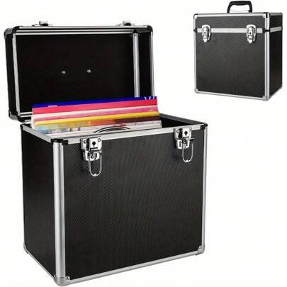 Vinyl Record Storage 12" LP Case Album Collection DJ Carry Storage Cases Lockable Box LP Case Vinyl Record Storage Carry Box Holds Up To 50pcs Albums Record Collection Chest (Black)