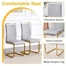 Table And Chair Set.Subtle Luxury Clear Tempered Glass Dining Set - 71"X35.4" With 8 Light Gray PU Chairs.C-Tube Gold Metal Chair Legs.Bring A Comfortable Home Experience To The Kitchen Bedroom.