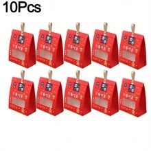 10 piezas Mini bolsas de regalo con diseño afortunado para el Año Nuevo Chino 2025 - Perfectas para chocolates, dulces y aperitivos - Incluye asas para llevar - Ideal para fiestas de Año Nuevo Lunar