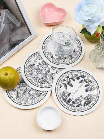 Set de 4 posavasos reversibles impermeables y resistentes al calor con diseño floral nórdico francés en blanco y negro, individual para mesa apta para el hogar, hotel, cafetería, mesa de comedor, uso en exteriores y decoración navideña