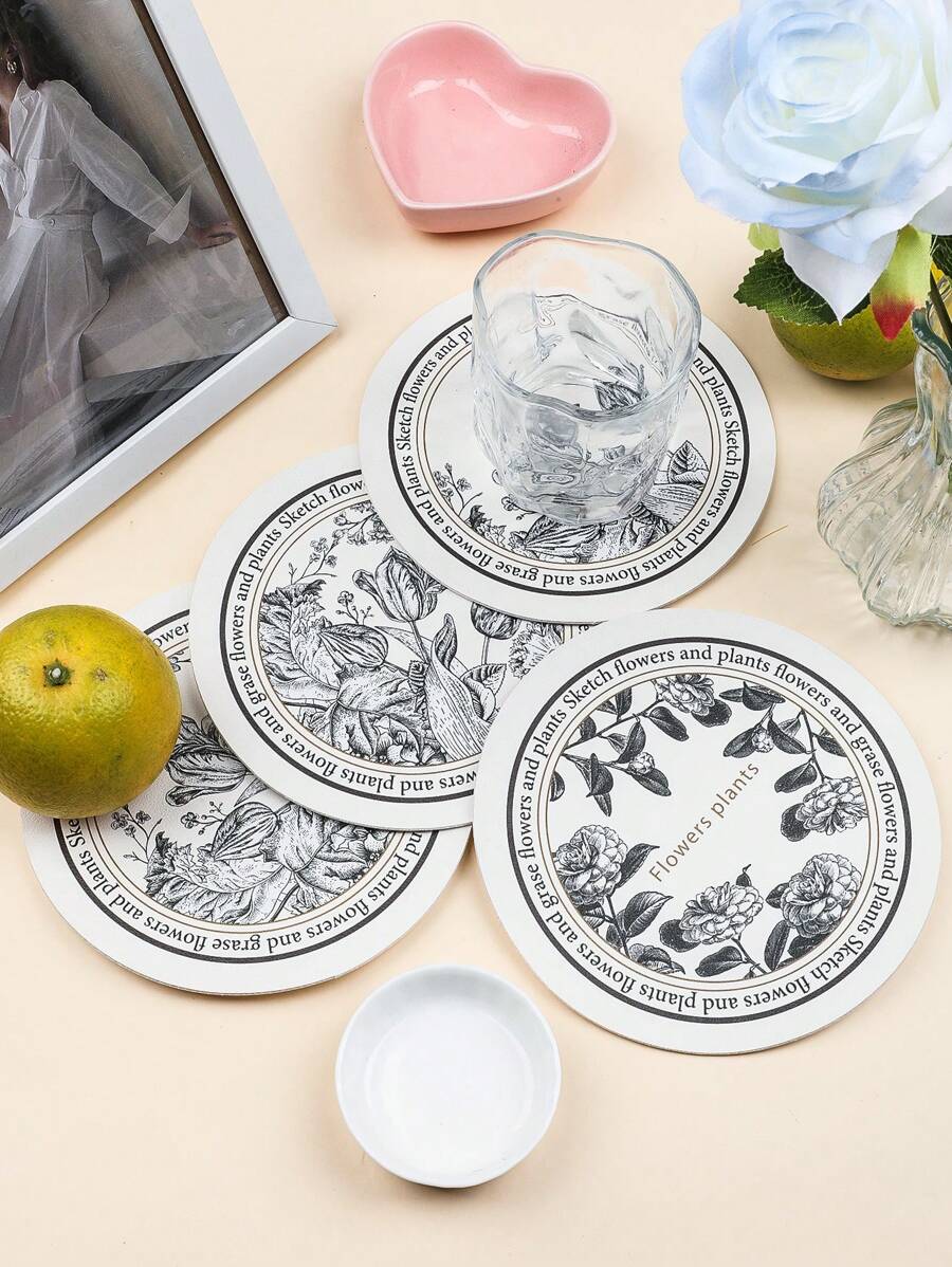 Set da 4 sottobicchieri reversibili, impermeabili e resistenti al calore, con motivi floreali in bianco e nero di stile nordico francese, ideali per decorare casa, hotel, caffetteria, tavolo da pranzo, uso all'aperto, decorazione natalizia - Multicolore - Visualizzare 1