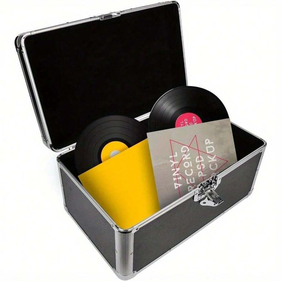 7" LP Vinyl Record Storage Box Case Aluminium Flight Case Lockable DJ Portable Carry Case Holds 200pcs Vinyl Record Albums - 變體1 - 查看 1
