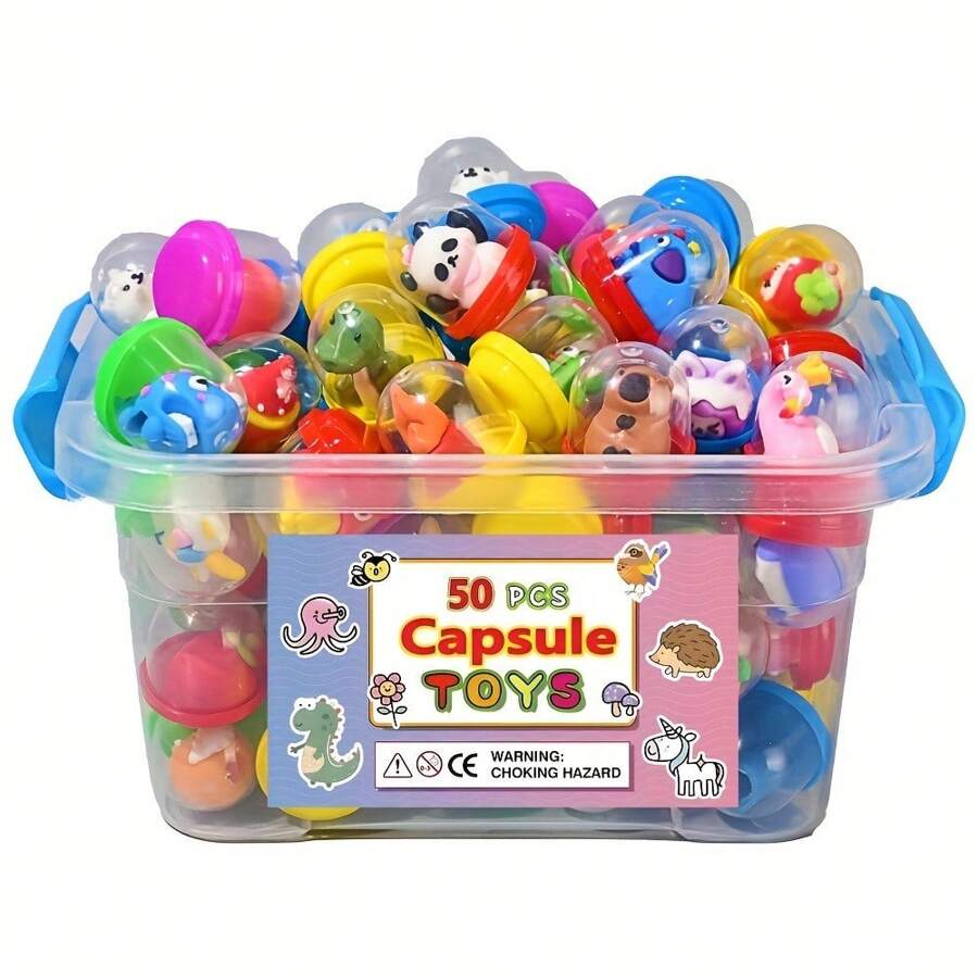 [Pudełko prezentowe] 50 sztuk małych, uroczych zabawek Gashapon - nadaje się do maszyn cukierniczych, upominków na przyjęcia i niespodzianek - idealne na nagrody w klasie, wymianę prezentów, Halloween, Święto Dziękczynienia, Boże Narodzenie i Wielkanoc
