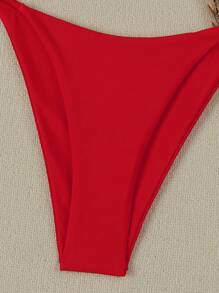 性感纯色海星图案女士比基尼，优雅沙滩泳装，适合春夏假期、海滩度假、派对、日常休闲穿着 - 紅色 - 查看 5