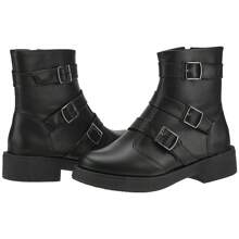 AC. ANA CRISTINA FOOTWEAR Bota Coturno Feminino Cano Curto c/ Ziper e Fivelas