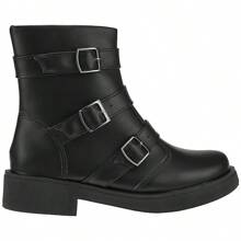 AC. ANA CRISTINA FOOTWEAR Bota Coturno Feminino Cano Curto c/ Ziper e Fivelas