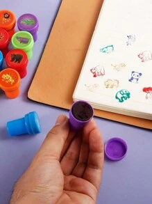 10 件卡通什锦印章自印儿童学习印章适用于生日派对礼物、圣诞礼物、儿童工艺品、学校奖品、DIY 绘画、返校礼物