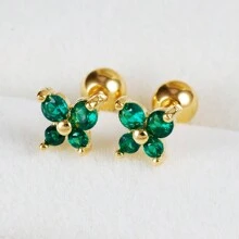 2pcs Stainless Steel 12 Zodiac Birthstone Tiny 18K Gold Plated Earrings, Cubic Zirconia Butterfly Inlaid, Suitable For Party & Wedding Wear - Butterfly - View 20