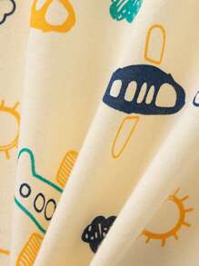 2 Pieces Young Boys Spring/Autumn Lightweight Pajama Set With Cute Bear & Excavator Prints, Long Sleeve Top & Pants - Beige - View 6