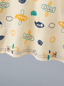 2 Pieces Young Boys Spring/Autumn Lightweight Pajama Set With Cute Bear & Excavator Prints, Long Sleeve Top & Pants - Beige - View 4