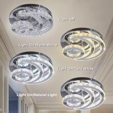 15.7" Crystal Chandelier Modern LED Ceiling Light Moon Shape Crystal Flush Mount Ceiling Lights Fixture For Bedroom Living Room Kitchen Hallway (Coo White/Multicolor/Dimmable)