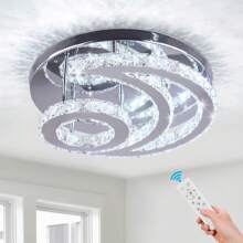 15.7" Crystal Chandelier Modern LED Ceiling Light Moon Shape Crystal Flush Mount Ceiling Lights Fixture For Bedroom Living Room Kitchen Hallway (Coo White/Multicolor/Dimmable)