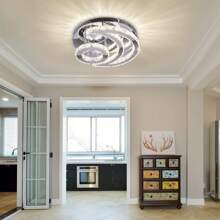 15.7" Crystal Chandelier Modern LED Ceiling Light Moon Shape Crystal Flush Mount Ceiling Lights Fixture For Bedroom Living Room Kitchen Hallway (Coo White/Multicolor/Dimmable)