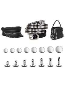 100pcs/Set 5-15mm Silver-Color Metal Spiked Double Cap Rivet Suitable For Leather Craft, Accessories, Shoes, Bags, Belt, Clothing Repair - Silvery - View 7