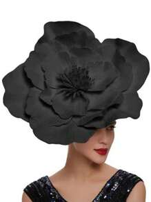 1pc Large Flower Fascinator For Women 17in Tea Party Fancy Flower Hats Headwear For Women Accessories Fashion Hairband Headwear, Party Decoration Supplies - 黑色 - 查看 3