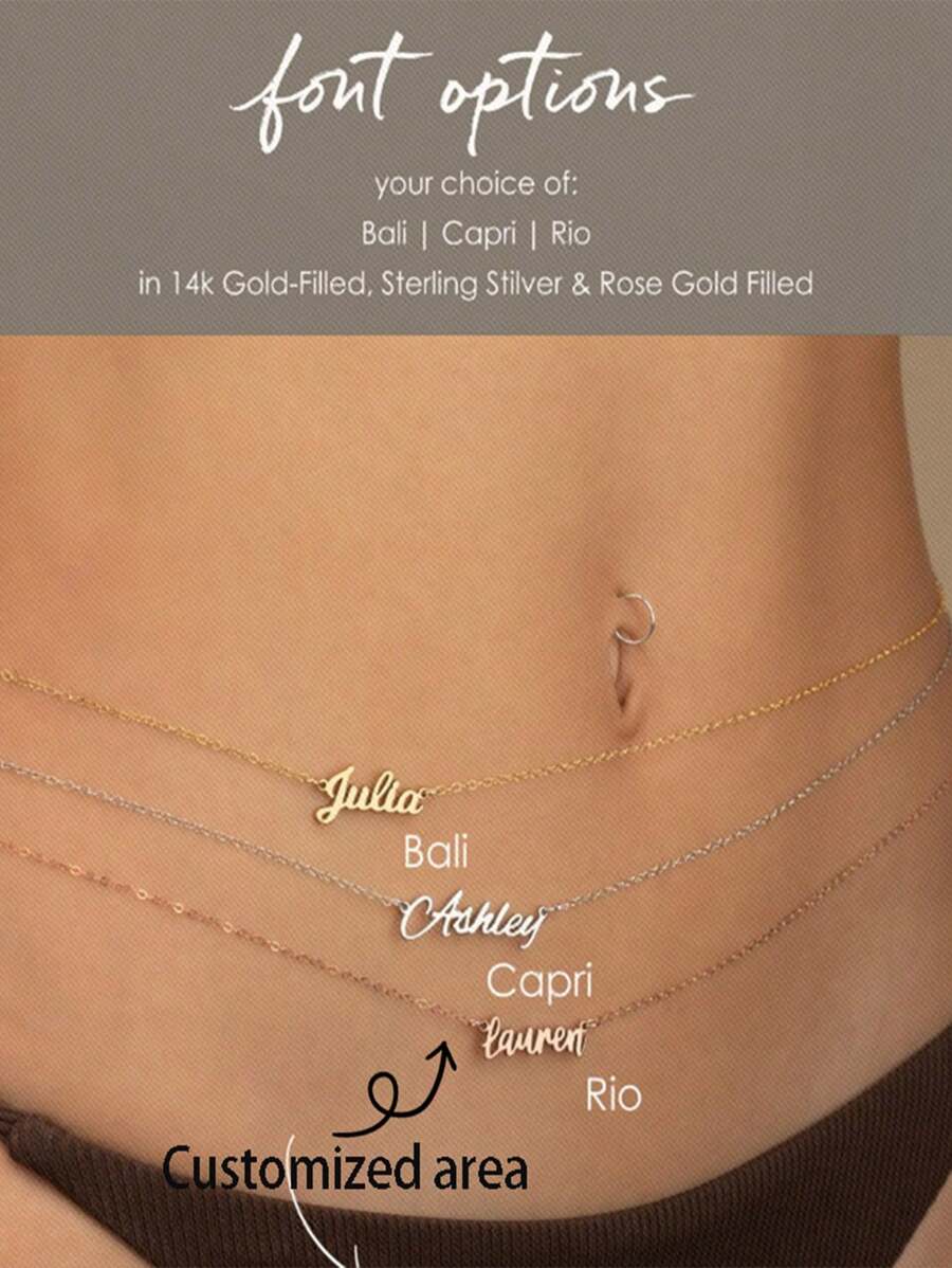 1PC Custom Name Stainless Steel Waist Chain - Elegant And Charming, Suitable For Beach Vacation And Swimsuit Accessories - Multicolor - View 1