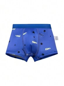 4pcs Young Boy Comfortable Breathable Cartoon Construction Truck Printed Briefs Shorts Set